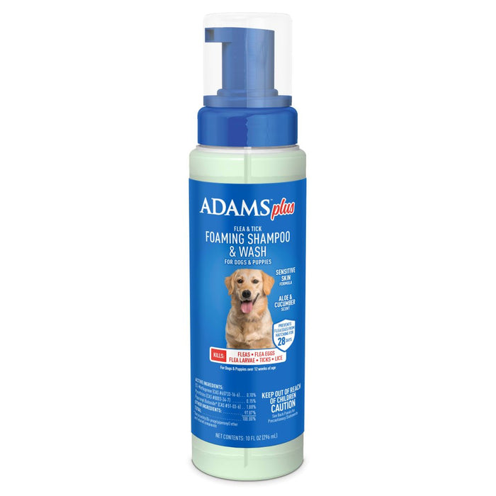 ADAMS Plus Flea & Tick Foaming Shampoo & Wash for Dogs & Puppies Over 12 Weeks, Sensitive Skin Flea Treatment, 10 oz - FAAAM - 10 oz - 1 - 1