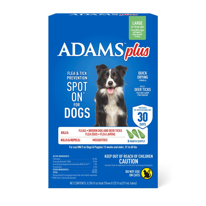 ADAMS Plus Flea & Tick Prevention Spot On for Dogs - FAAAQ - Large Dogs 31 to 60 lbs - 3 pk (3 Month Supply) - 13