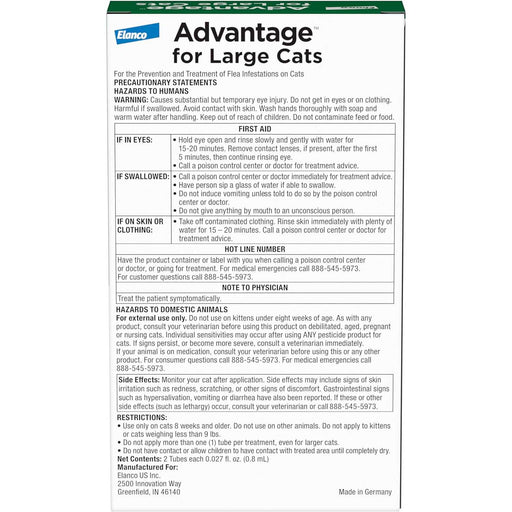 Advantage Topical Flea Protection for Cats, 2 pk - E84B - Large Cats (Over 9 lbs) - 2 pk (2 Monthly Doses) - 2