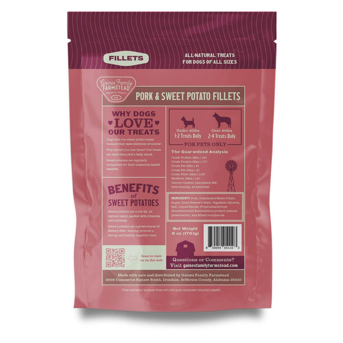All Natural Meat & Sweet Potato Fillets Dog Treats – Limited Ingredient, Made in USA - GFFV - 6 oz - Pork and Sweet Potato - 20
