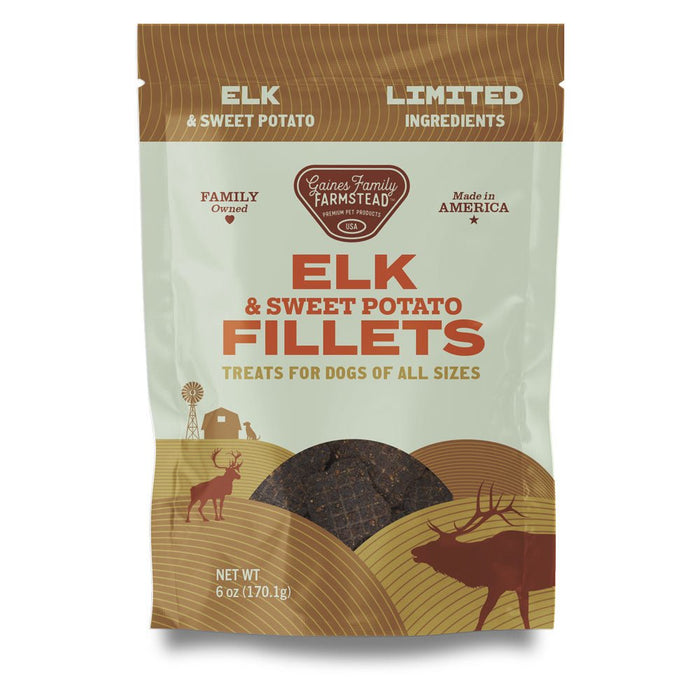 All Natural Meat & Sweet Potato Fillets Dog Treats – Limited Ingredient, Made in USA - GFFW - 6 oz - Elk and Sweet Potato - 25
