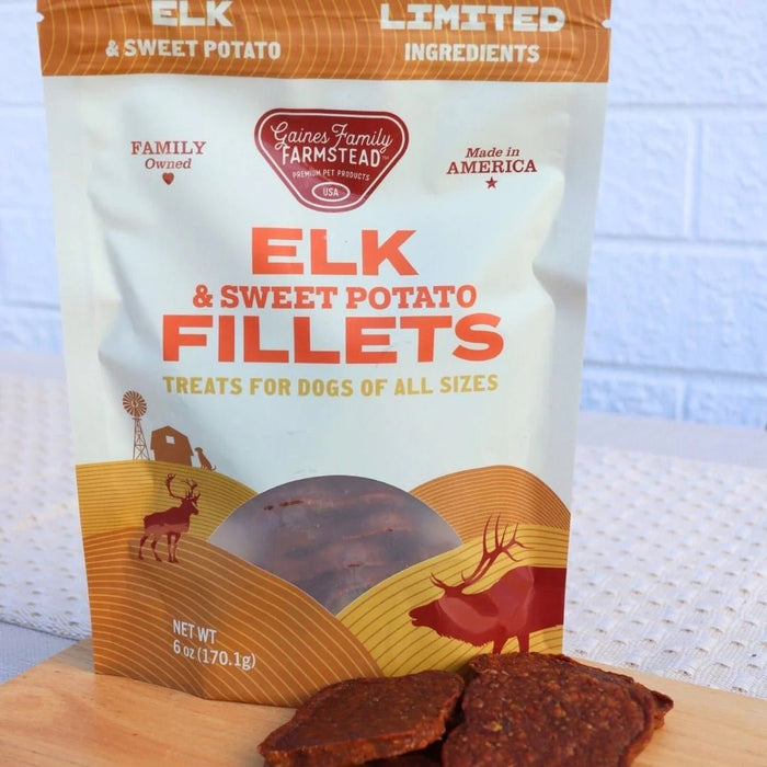 All Natural Meat & Sweet Potato Fillets Dog Treats – Limited Ingredient, Made in USA - GFFW - 6 oz - Elk and Sweet Potato - 28