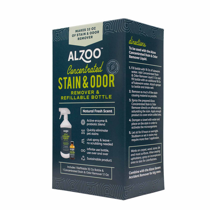 ALZOO Concentrated Enzyme - Based Pet Stain & Odor Remover Kit & Refill - 7VWW - Kit - (1) 32oz Bottle with (1) 1.1 oz Concentrate Stain & Oder Remover - 3
