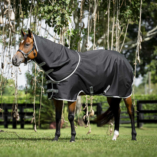 Amigo Ripstop 900D Quarter Horse Plus Turnout Blanket - 200g Medium Weight, Waterproof with Detachable Hood - FOXBE - Black / White Trim - 68" - 1