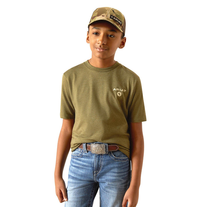 Ariat Boys Short Sleeve Tee - AI8NB - Roped Diamond - Military Heather - XSmall - 9