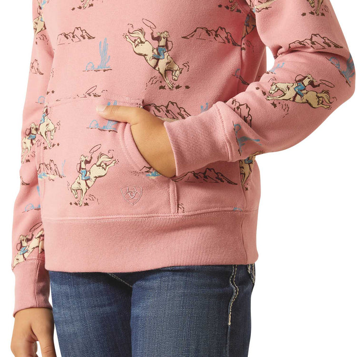 Ariat Girls Bronc Scene 1/4 Zip Sweatshirt - AI8PR - Pink - XSmall - Each - 3