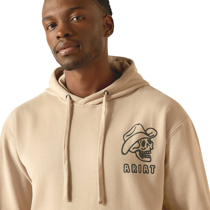 Ariat Mens Drinking Buddies Graphic Hoodie – Relaxed Fit Brushed Fleece Pullover - AIBAS - Beige - Small - 4