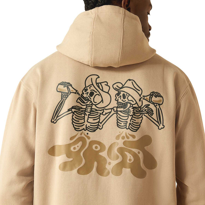 Ariat Mens Drinking Buddies Graphic Hoodie – Relaxed Fit Brushed Fleece Pullover - AIBAS - Beige - Small - 3