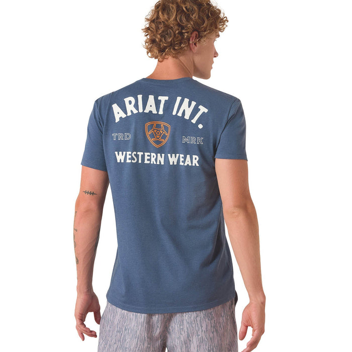 Ariat Mens Outline Shop Short Sleeve Shirt, Navy Western Wear - AI9CW - Navy Heather - Small - Each - 1