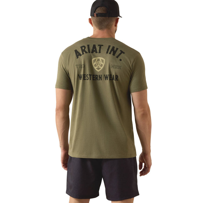 Ariat Mens Outline Shop Short Sleeve Shirt, Western Wear Tee - AI9CQ - Military Heather - Small - Each - 5
