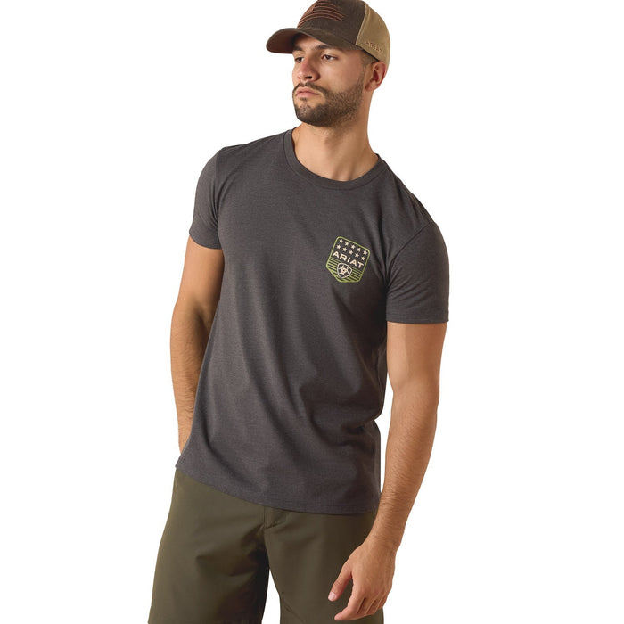 Ariat Mens Patriotic Badge Short Sleeve Shirt, 100% Cotton Unisex Top - AI9E1 - Charcoal - Small - Each - 3