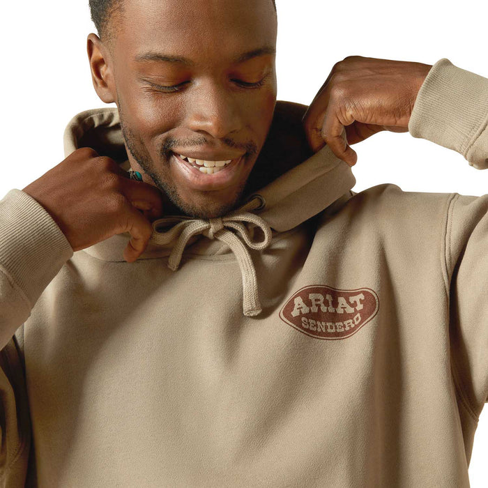 Ariat Mens Sendero "Slow Horses" Graphic Hoodie – Relaxed Fit Brushed Fleece Pullover - AIBA8 - Tan - Small - 3