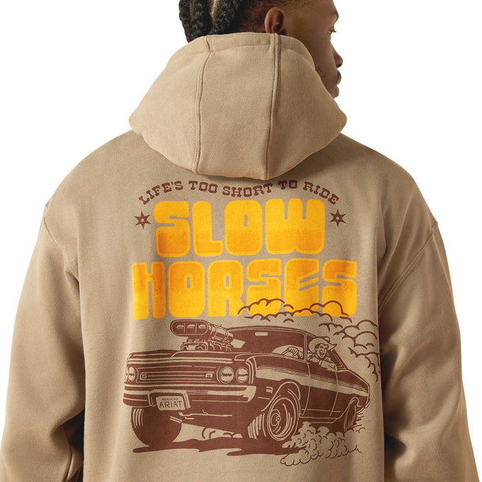 Ariat Mens Sendero "Slow Horses" Graphic Hoodie – Relaxed Fit Brushed Fleece Pullover - AIBA8 - Tan - Small - 4