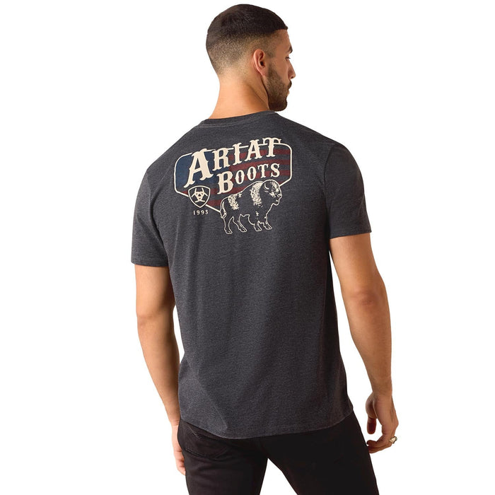 Ariat Mens Short Sleeve Shirt, American Bison Western Tee - AI9BF - Charcoal Heather - Small - Each - 1