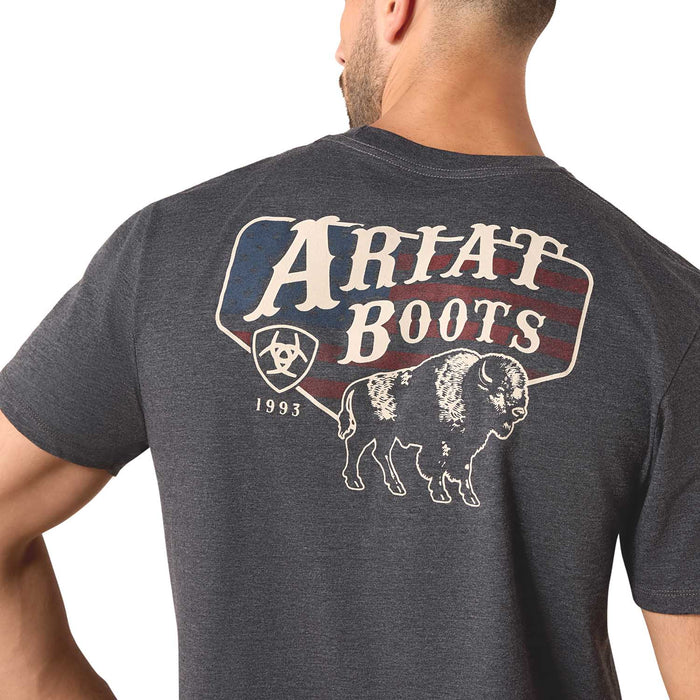 Ariat Mens Short Sleeve Shirt, American Bison Western Tee - AI9BF - Charcoal Heather - Small - Each - 2