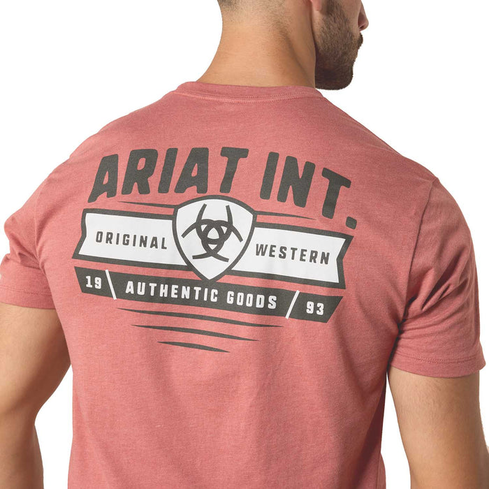 Ariat Mens Short Sleeve Shirt, Banner Badge Western Graphic Tee - AI9BZ - Red Clay - Small - Each - 6