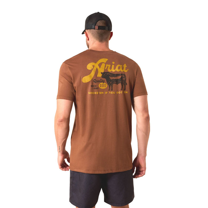 Ariat Mens Short Sleeve Shirt, BBQ Smoke Western Graphic Tee - AI9BM - Brown - Small - Each - 1