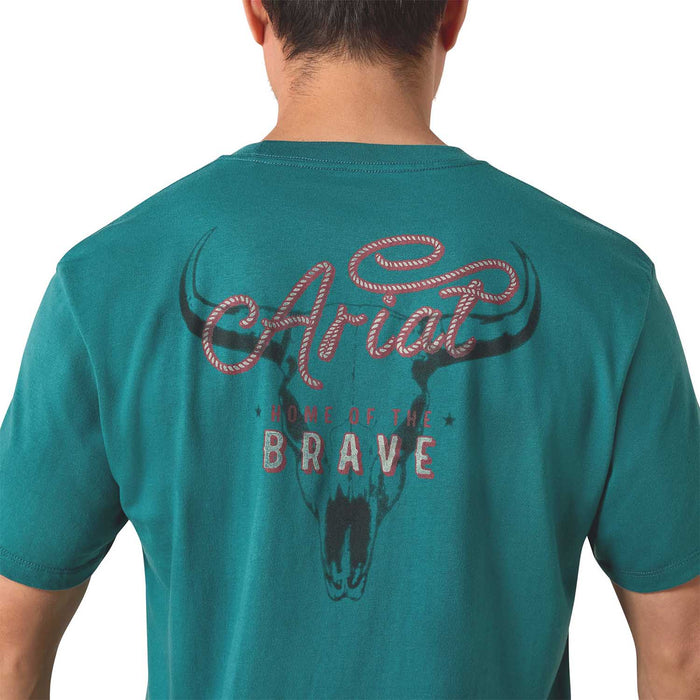 Ariat Mens Short Sleeve Shirt, Cattle Skull Freedom Western Graphic Tee - AI9CC - Mediterranian Blue - Small - Each - 2