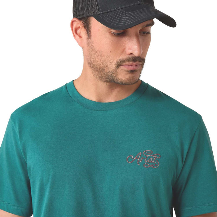 Ariat Mens Short Sleeve Shirt, Cattle Skull Freedom Western Graphic Tee - AI9CC - Mediterranian Blue - Small - Each - 4