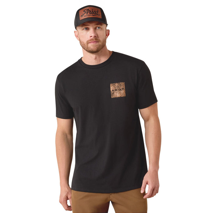 Ariat Mens Short Sleeve Shirt, Leather Patch Western Tee - AI9C6 - Black - Small - Each - 3