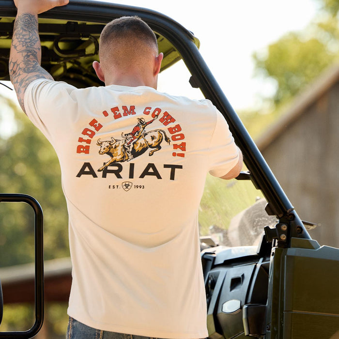 Ariat Mens Short Sleeve Shirt, Ride Em Cowboy Western Graphic Tee - AI9DG - Tan - Small - Each - 3