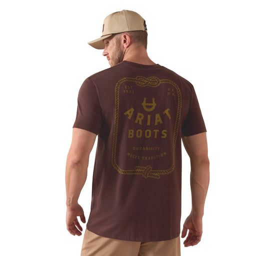 Ariat Mens Short Sleeve Shirt, Ropes & Boots Western Graphic Tee - AI9E7 - Brown - Small - Each - 1