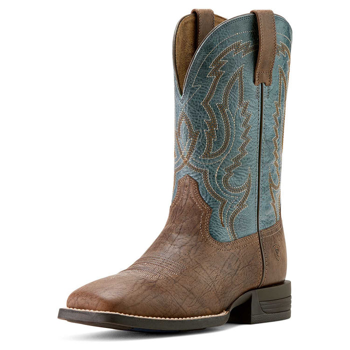 Ariat Mens Steadfast Wide Square Toe Leather Cowboy Boot – Comfortable All - Day Western Work Boot - AIBK7 - Brown with Baby Blue - 8 D - 3