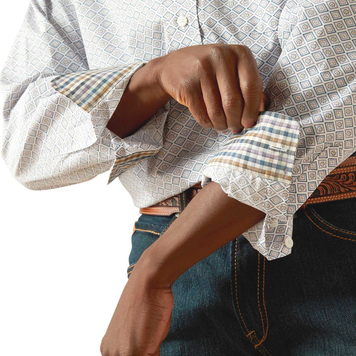 Ariat Mens Wrinkle Free "Declan" Classic Fit Long Sleeve Shirt – Iron - Free Button - Front Shirt - AIBAL - White - Small - 4