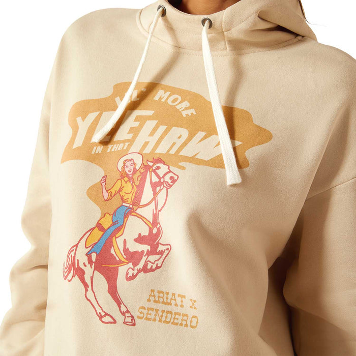 Ariat Womens Essential Sendero "Yeehaw" Oversized Graphic Hoodie – Casual Texas - Inspired Pullover - AIBJ9 - Oyster Grey - Small - 3