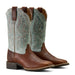 Ariat Womens Hybrid Ranchwork Wide Square Toe Leather Western Work Boot - AIBJV - Peanut/Worn Denim with Brown - 6 - 1