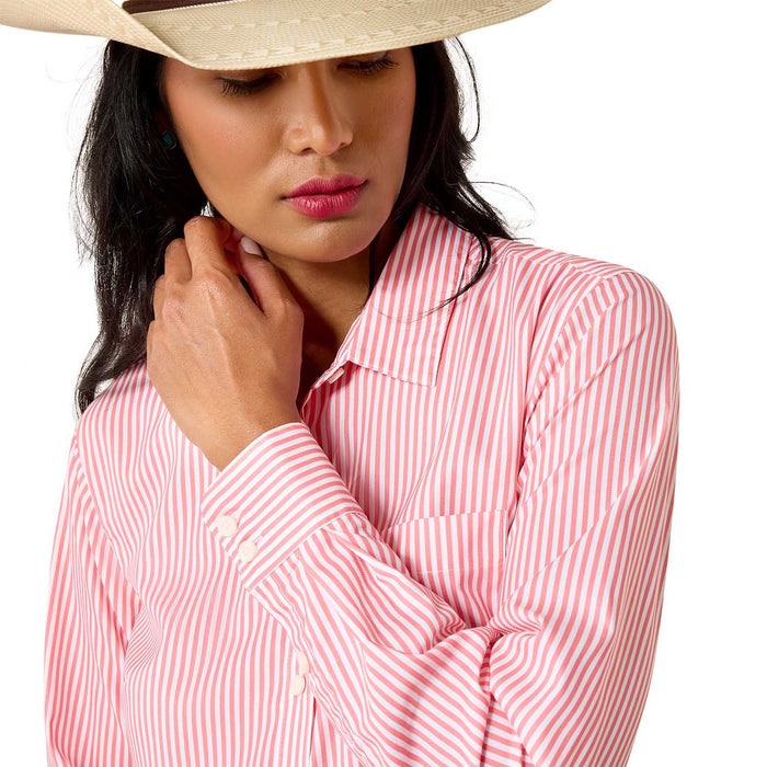 Ariat Women's Kirby Pro Shirt – Long Sleeve, Athletic Fit, UV Protection, Riding & Outdoor Wear - AIBPJ - Sun Kissed Coral Stripe - XSmall - Each - 15