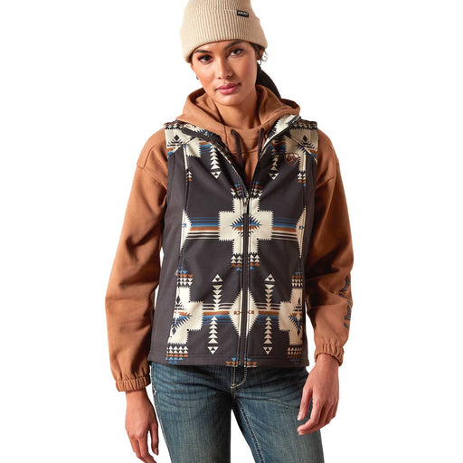 Ariat Womens Logo Softshell Western Print Vest – Durable Outdoor Layer with Zip Pockets - AIBBB - Multi - Small - Each - 1