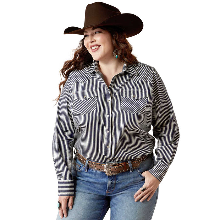Ariat Women's Railroad Stripe Long Sleeve Shirt - AI578 - Indigo Stripe - Small - 1
