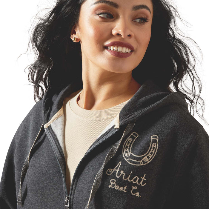 Ariat Womens Stitched Horseshoe Full Zip Hoodie - AI8DC - Charcoal Heather - Small - Each - 3