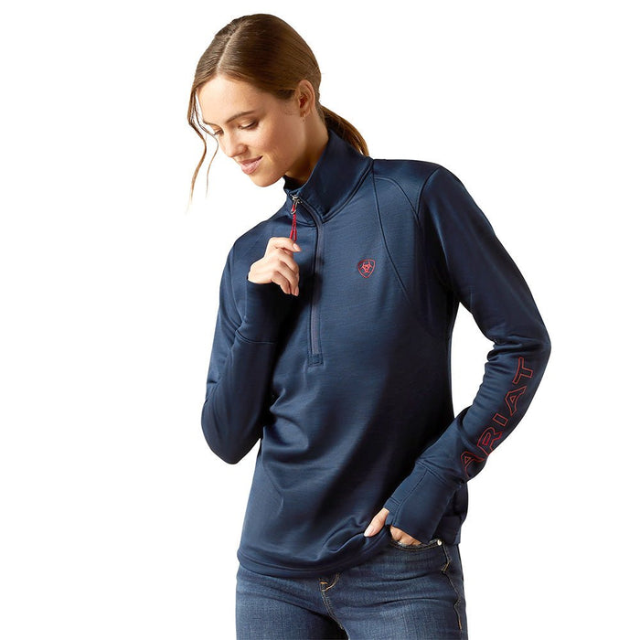 Ariat Womens Team EQ 1/4 Zip Pullover – Lightweight Fleece Riding Pullover - AIBGH - Navy - XSmall - Each - 1