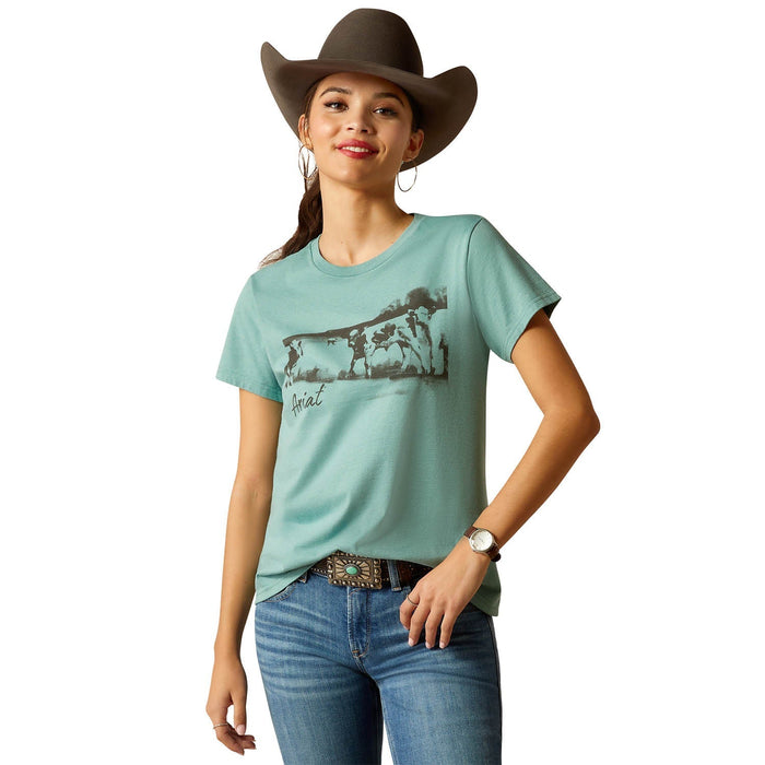 Ariat Women's Wholesome Heifer Shortsleeve Shirt - AI55K - Ocean Blue Heather - XXLarge - 1