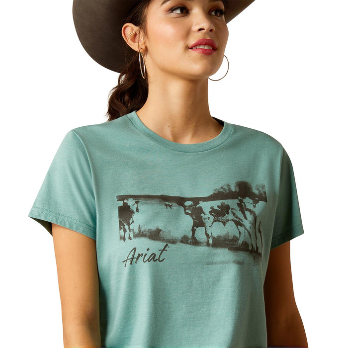 Ariat Women's Wholesome Heifer Shortsleeve Shirt - AI55K - Ocean Blue Heather - XXLarge - 4