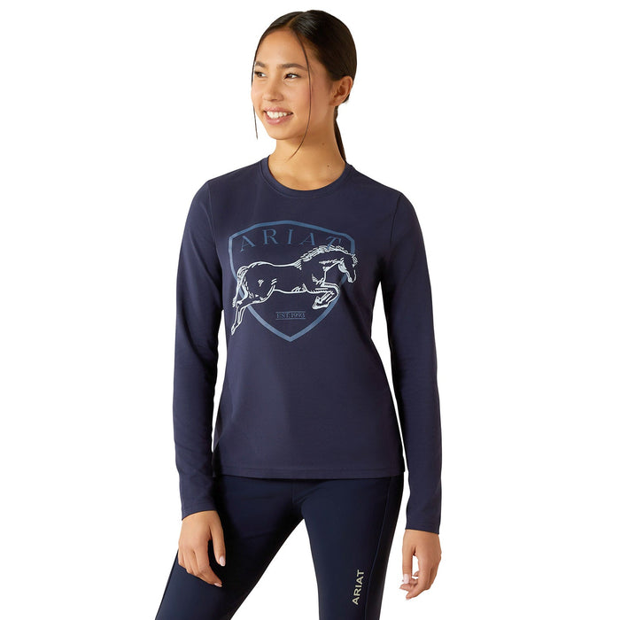 Ariat Youth Liberty Jump Long Sleeve Equestrian Shirt – Organic Cotton, Comfortable Riding Tee for Kids - AIBDF - Navy - XSmall - Each - 1
