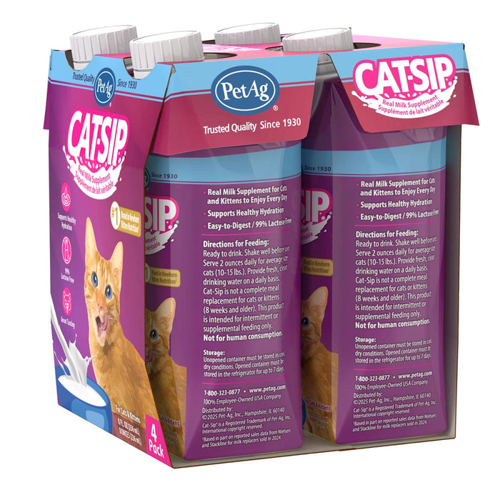 PetAg Cat-Sip Real Real Milk Treat Ready to Feed Snack for Cats - 4 Pack Size 32 oz.