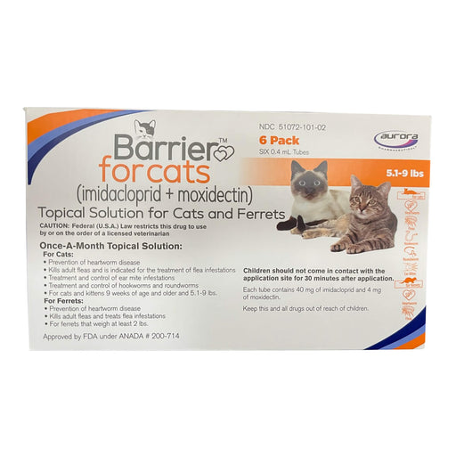 Barrier (imidacloprid + moxidectin) Once - a - month Topical Solution for Cats - 012AUR-739574 - 5.1 - 9 lbs - 6 ct (6 Month Supply) - 2