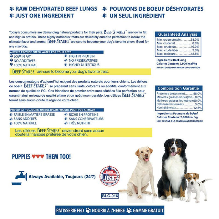 Beef Stakes for Dogs – Single Ingredient Air - Dried Beef Lung Treats - PCI3D - Beef - 1 lb - 7