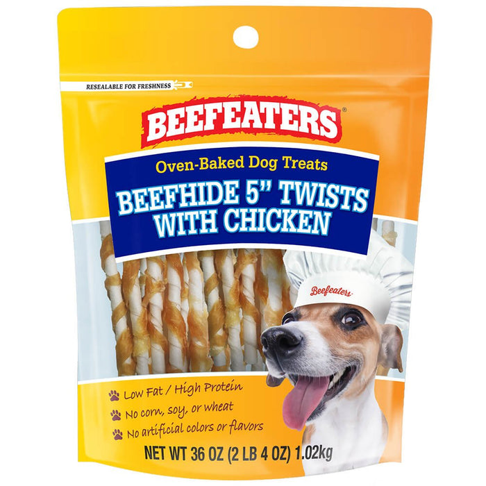 Beefeaters Oven-Baked Beefhide 5" Twists with Chicken Treats for Dogs