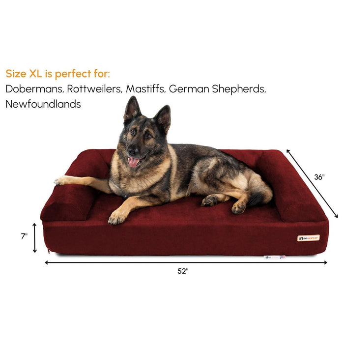 Big Barker 7" Thick Orthopedic Sofa Dog Bed for Large & Giant Breed Dogs – Vet Recommended, Joint Support, Durable Foam - H7Z4 - Burgundy - XLarge – 52" x 36" x 7" - 1 ct - 25