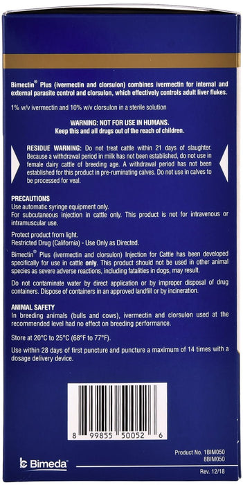 Bimectin Plus Injectable Cattle Wormer - MOBBA - 500 mL - 3