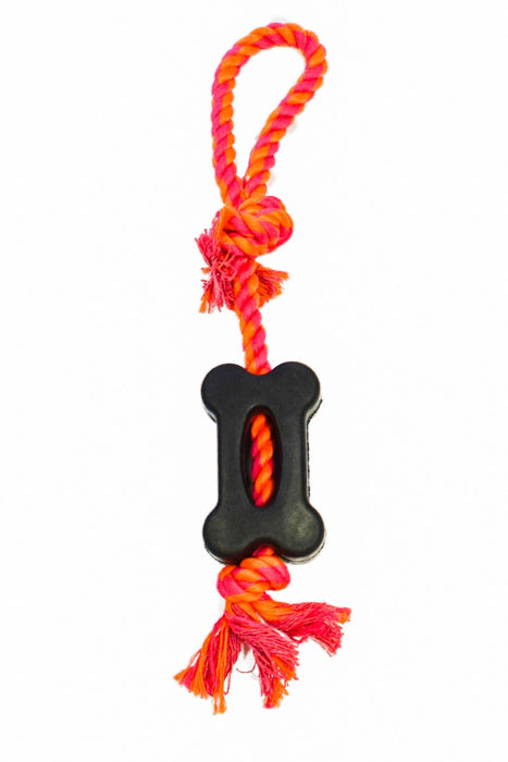 Bone with Rope Handle Toy - 1S13G - Orange/Magenta - 2