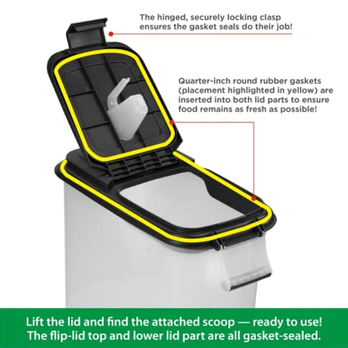 50-QT Rolling Pet Food Dispenser Color White Lid / Clear Base