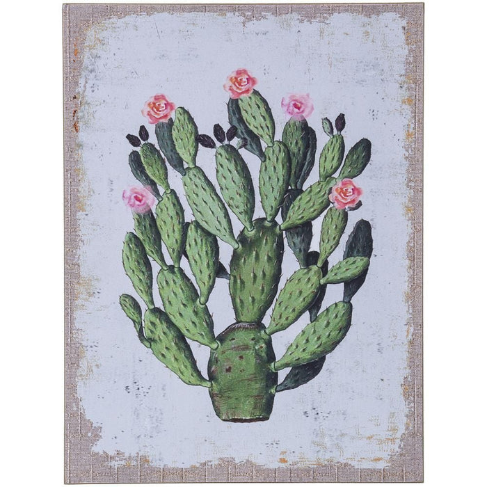 Cactus with Flowers Plank Wall Hanging - JTIA9C - Multi - 1