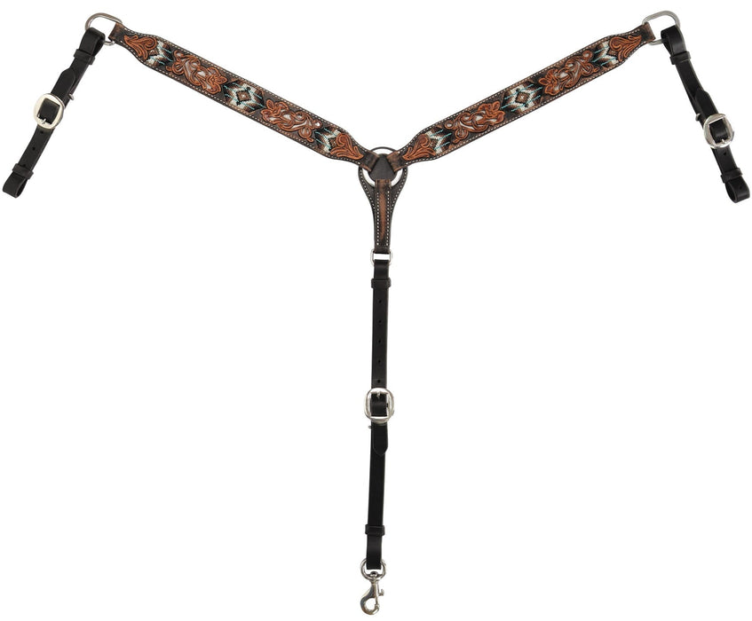 Circle Y Distressed Floral and Beaded Breast Collar, Multi - 941B8 - 1
