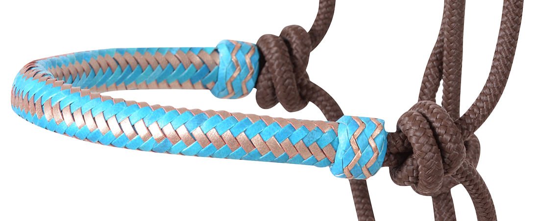 Classic Equine Braided Rawhide Nylon Rope Halter - CR91 - Turquoise/Gold - 20