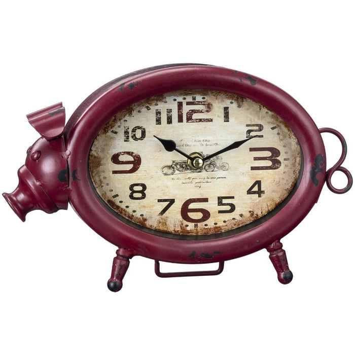 Country Pig Tabletop Clock - JTIA8R - Red - 1